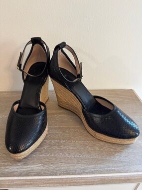 Louise et Cie Black Espadrille Wedge Ankle-Strap Sandals